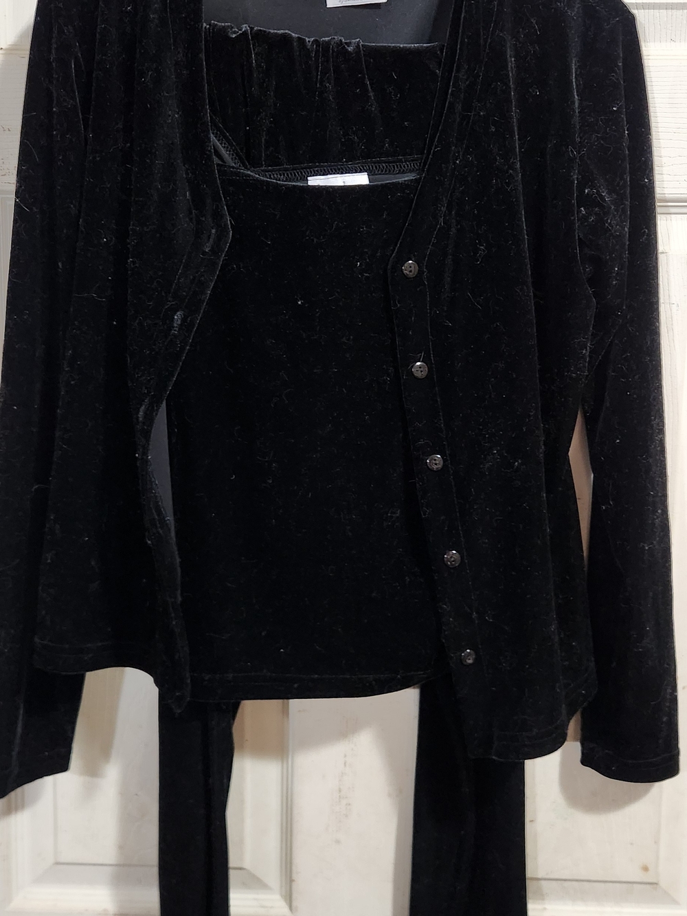 Velvet Button Cardigan and Tank Set - Black